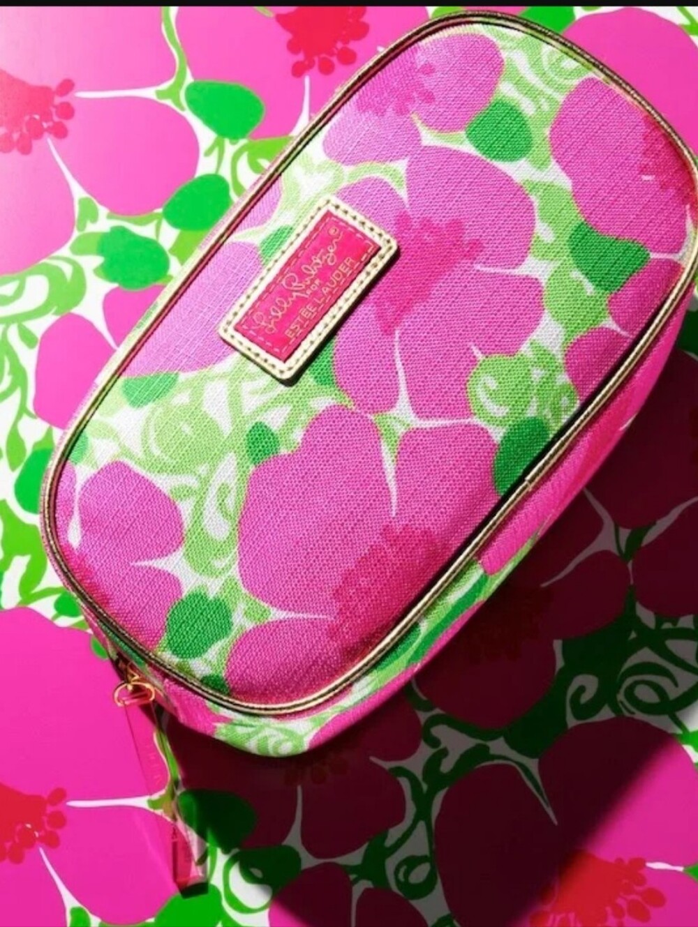 Lilly Pulitzer For Estee Lauder Pink & Green Floral Cosmetic Pouch